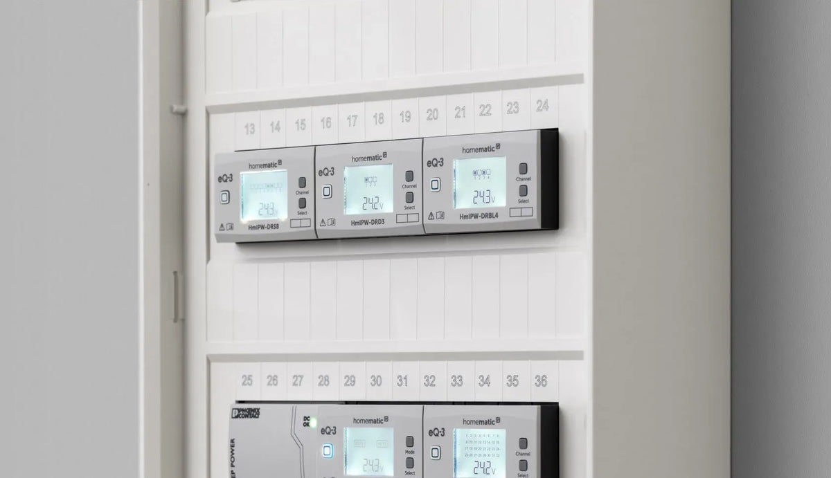 Homematic IP Hutschienenmodule in einem eingebauten Verteiler